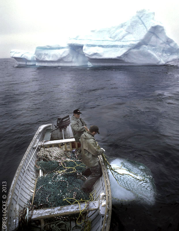 Former fishemen now harvest iceberg bits near Cape St. Francis, Newfoundland, for a company that makes vodka and beer out of the iceberg water. Photo by Greg Locke © 2013