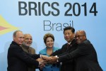 FORTALEZA, Brazil — Leaders announce a BRICS development bank at Brazil summit. Left to right: President of Russia Vladmir Putin, Prime Minister of India Narendra Modi, President of Brazil Dilma Rousseff, President of China Xi Jinping, President of South Africa Jacob Zuma. Photo: Russian government, public domain