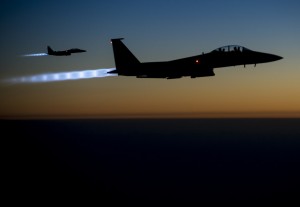 United States Air Force fighter jets  over northern Iraq in Sept. 2014. Photo by Senior Airman Matthew Bruch, Creative Commons