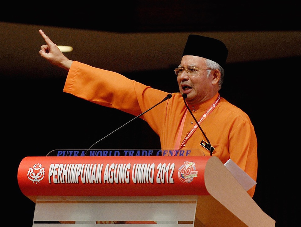 Three years ago, when this image of Najib Razak at the podium of a United Malays National Organization gathering was created, the prime minister projected a commanding presence. Today, reports Jonathan Manthorpe, Najib is an object of public derision. FIRDAUS LATIF/via FLICKR