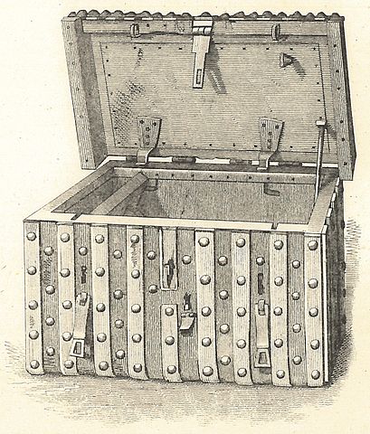 The Domesday chest used to store the Domesday Book of Somersetshire, photozincographic edition (Southampton, 1862). Public Domain via Wikimedia Commons