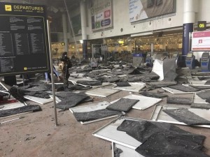 A soldier is seen at Zaventem airport after a blast occurred, in Belgium March 22, 2016. REUTERS/Jef Versele/Handout via Reuters