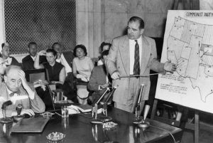 "At long last, have you left no sense of decency?" -- Joseph Nye Welch, chief counsel for the US Army, to Senator Joseph McCarthy, in 1954 at the Army-McCarthy hearings. The quote and the confrontation is seen as a turning point in the history of McCarthyism. Photo: United States Senate, public domain, via WikipediaBy United States Senate - http://www.senate.gov/artandhistory/history/resources/graphic/xlarge/Welch_McCarthy.jpg, Public Domain, https://commons.wikimedia.org/w/index.php?curid=27839902