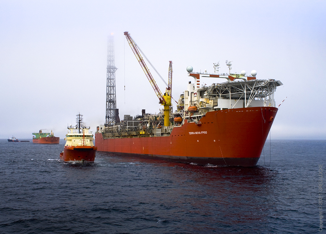 Terra Nova FPSO offshore oil production platform and supply ships at well 350km south east of St John's. Photo by Greg Locke © 2009 Copyright.